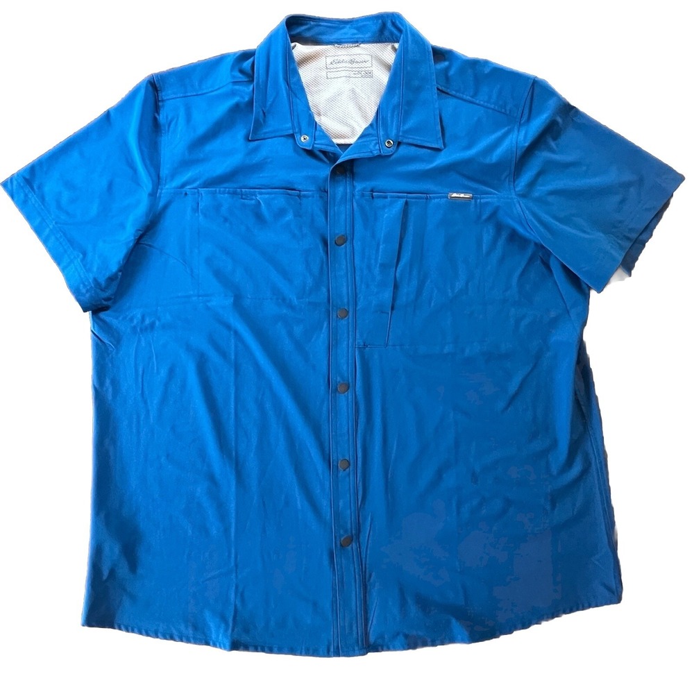 Eddie Bauer Shirt Mens 2XL Blue Slim Fit Short Sleeve Vented Boating Fishing